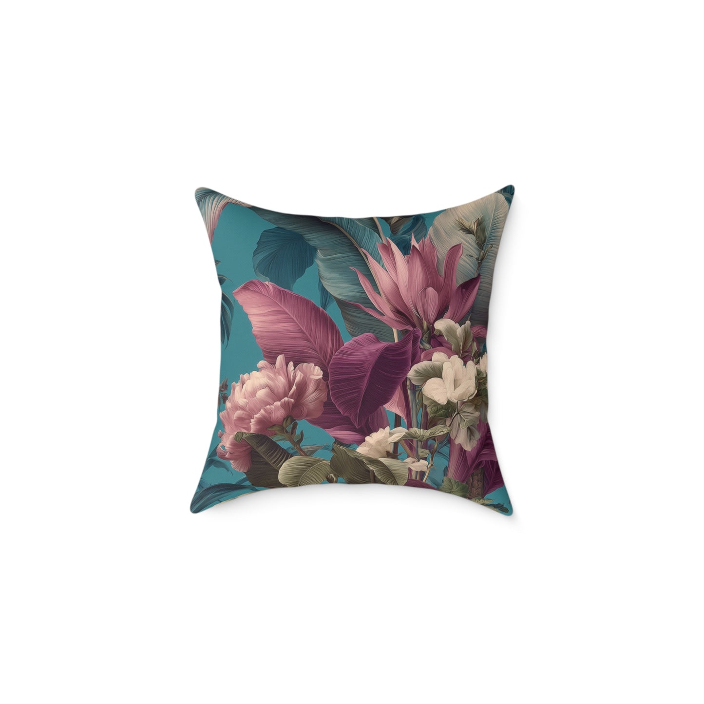 Teal Tropic Bloom - Square Poly Canvas Pillow
