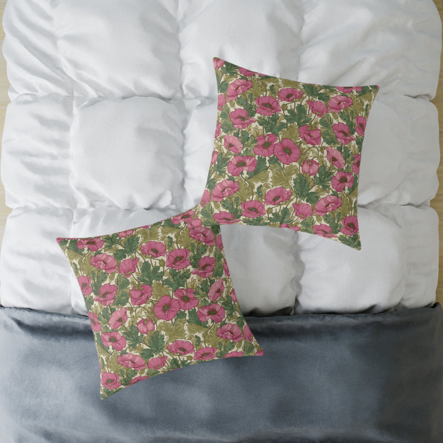 Roseleaf Garden Romance - Square Poly Canvas Pillow