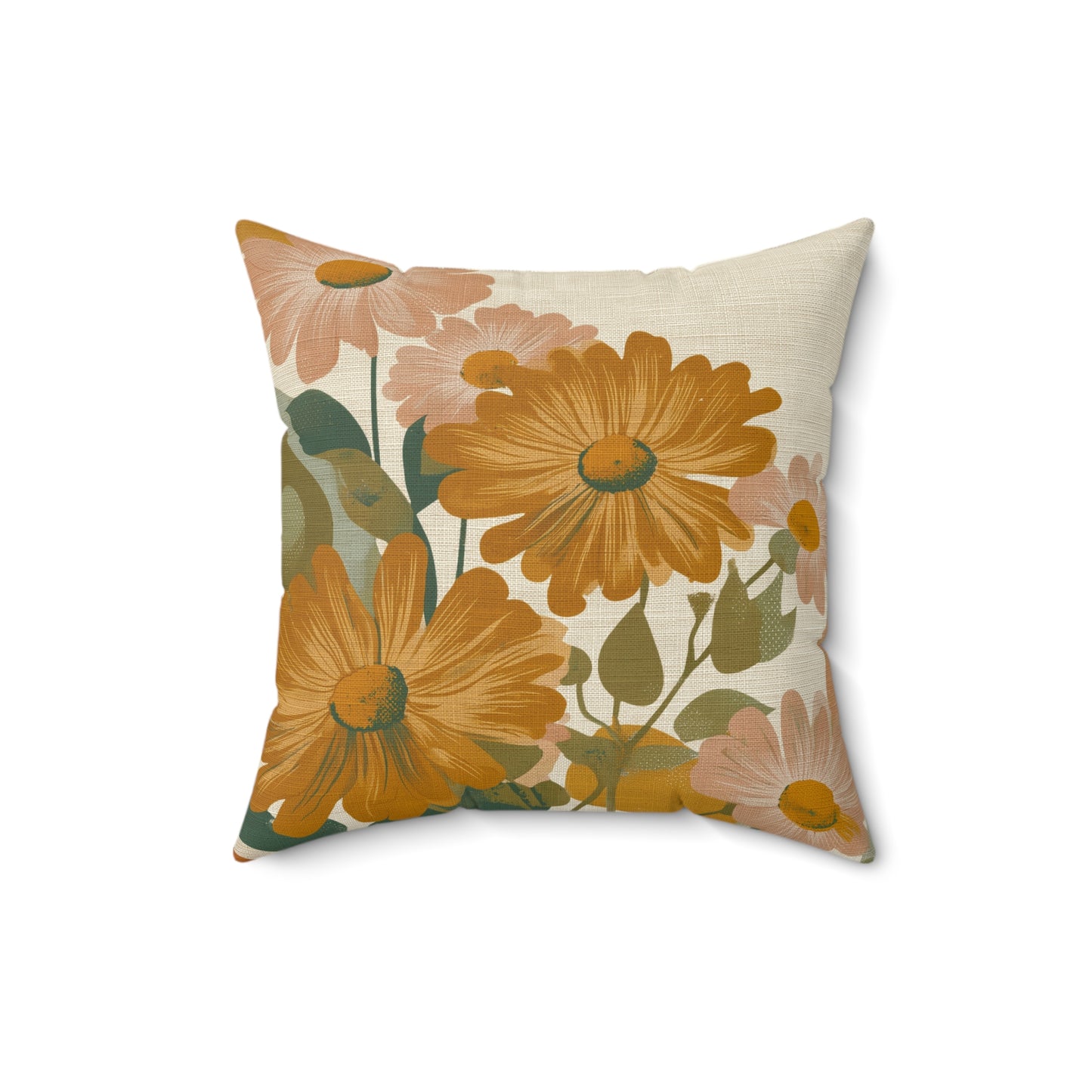 Golden Bloom - Faux Suede Square Pillow