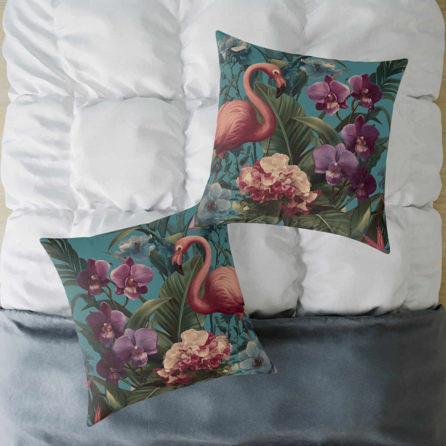 Tropic Orchid Flamingo - Square Poly Canvas Pillow