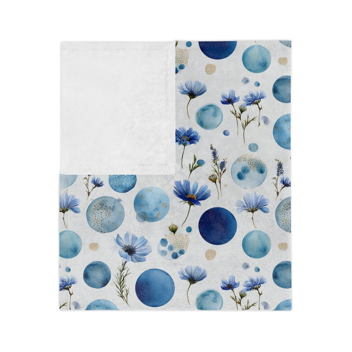 Blue Circle Flowers - Velveteen Microfiber Blanket