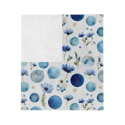 Blue Circle Flowers - Velveteen Microfiber Blanket