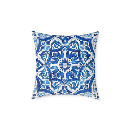 Blue Tile Haven - Square Poly Canvas Pillow