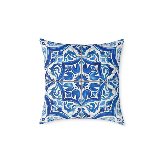 Blue Tile Haven - Square Poly Canvas Pillow