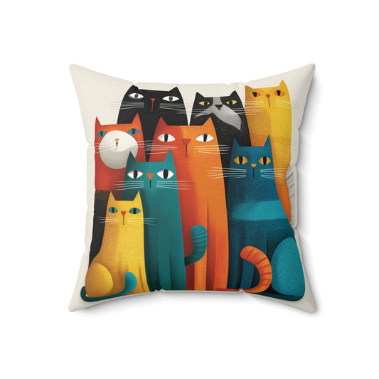 Stacked Cats Parade - Faux Suede Square Pillow