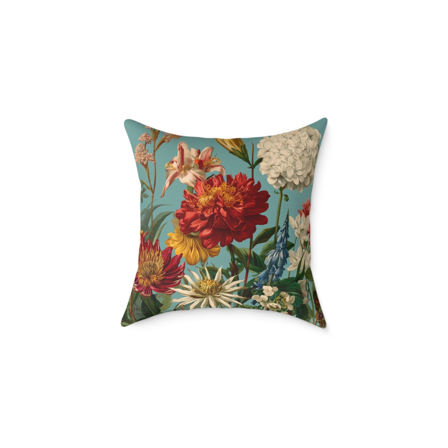Scarlet & Ivory Floralscape - Square Poly Canvas Pillow