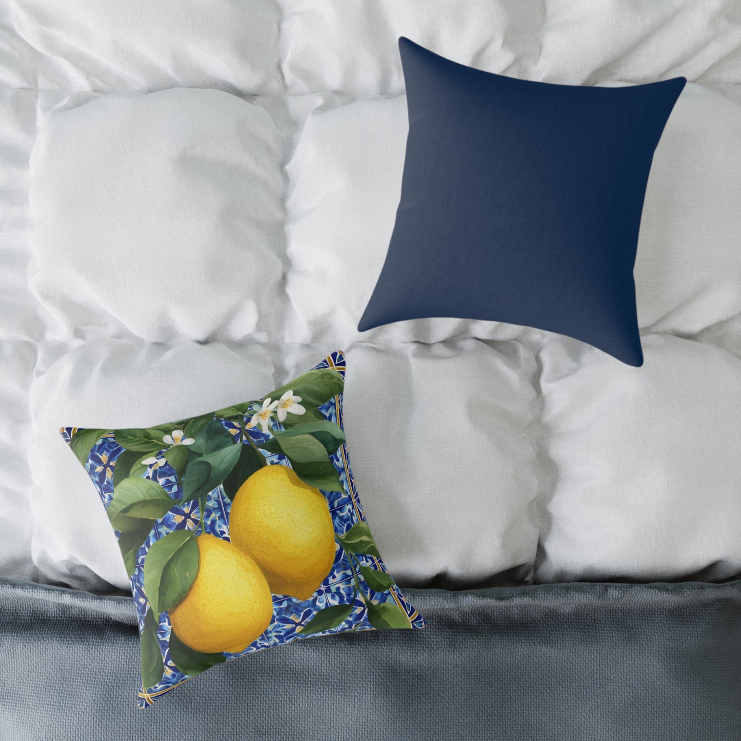 Lemon Orchard Tile Frame - Square Poly Canvas Pillow