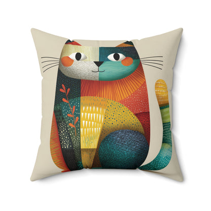 Patchwork Kitty - Faux Suede Square Pillow