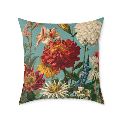 Scarlet & Ivory Floralscape - Square Poly Canvas Pillow