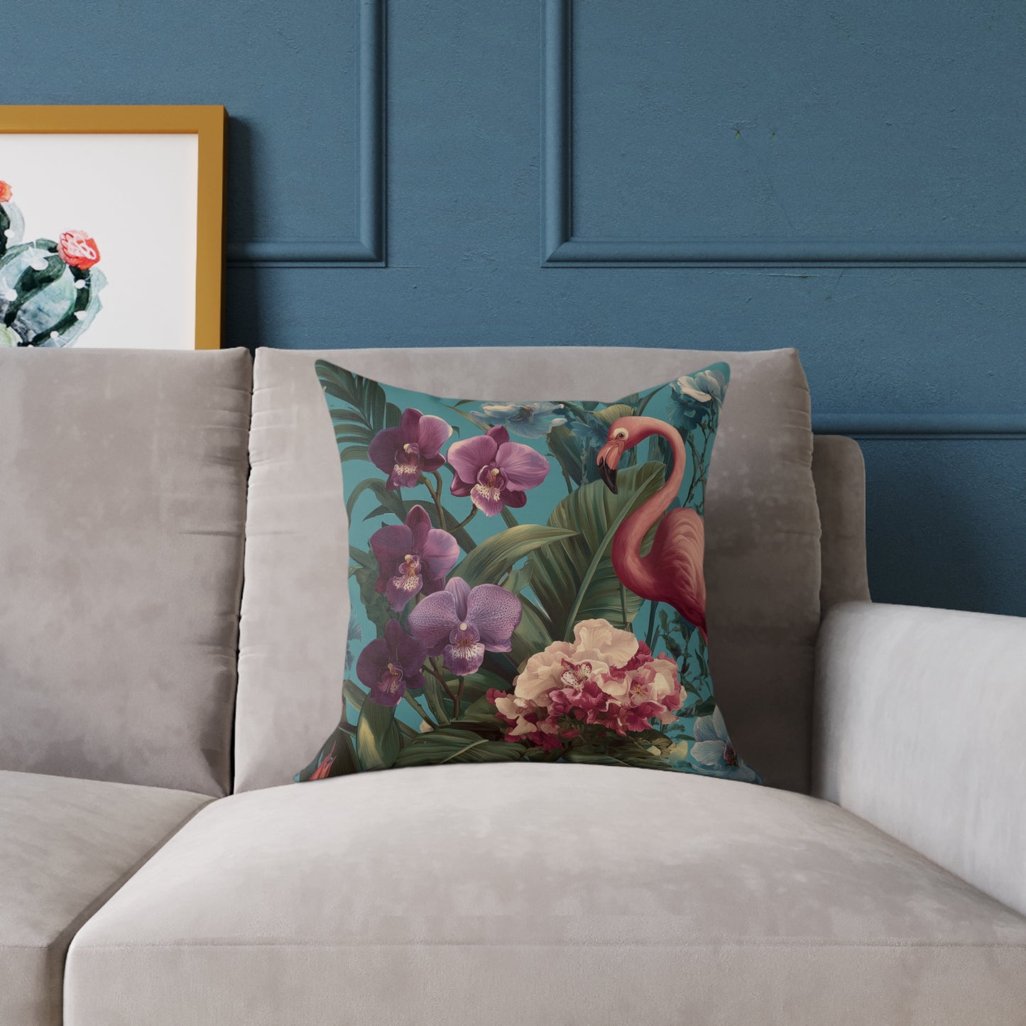 Tropic Orchid Flamingo - Square Poly Canvas Pillow