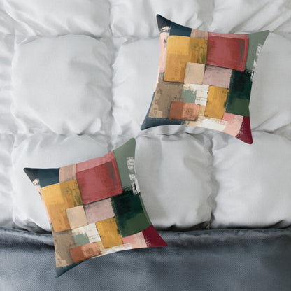 Harvest Block Mosaic - Square Poly Canvas Pillow