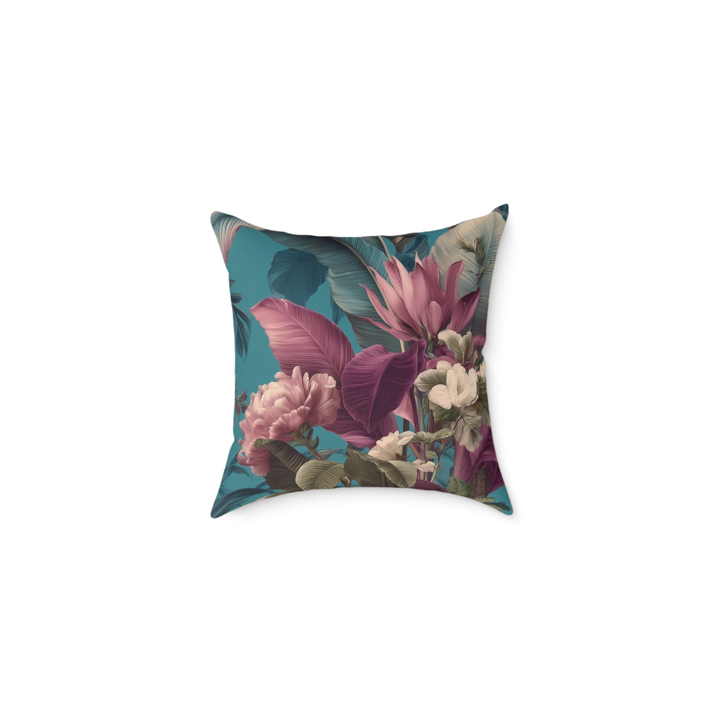 Teal Tropic Bloom - Square Poly Canvas Pillow