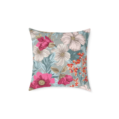Pastel Meadow Symphony - Square Poly Canvas Pillow