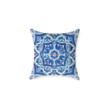 Blue Tile Haven - Square Poly Canvas Pillow