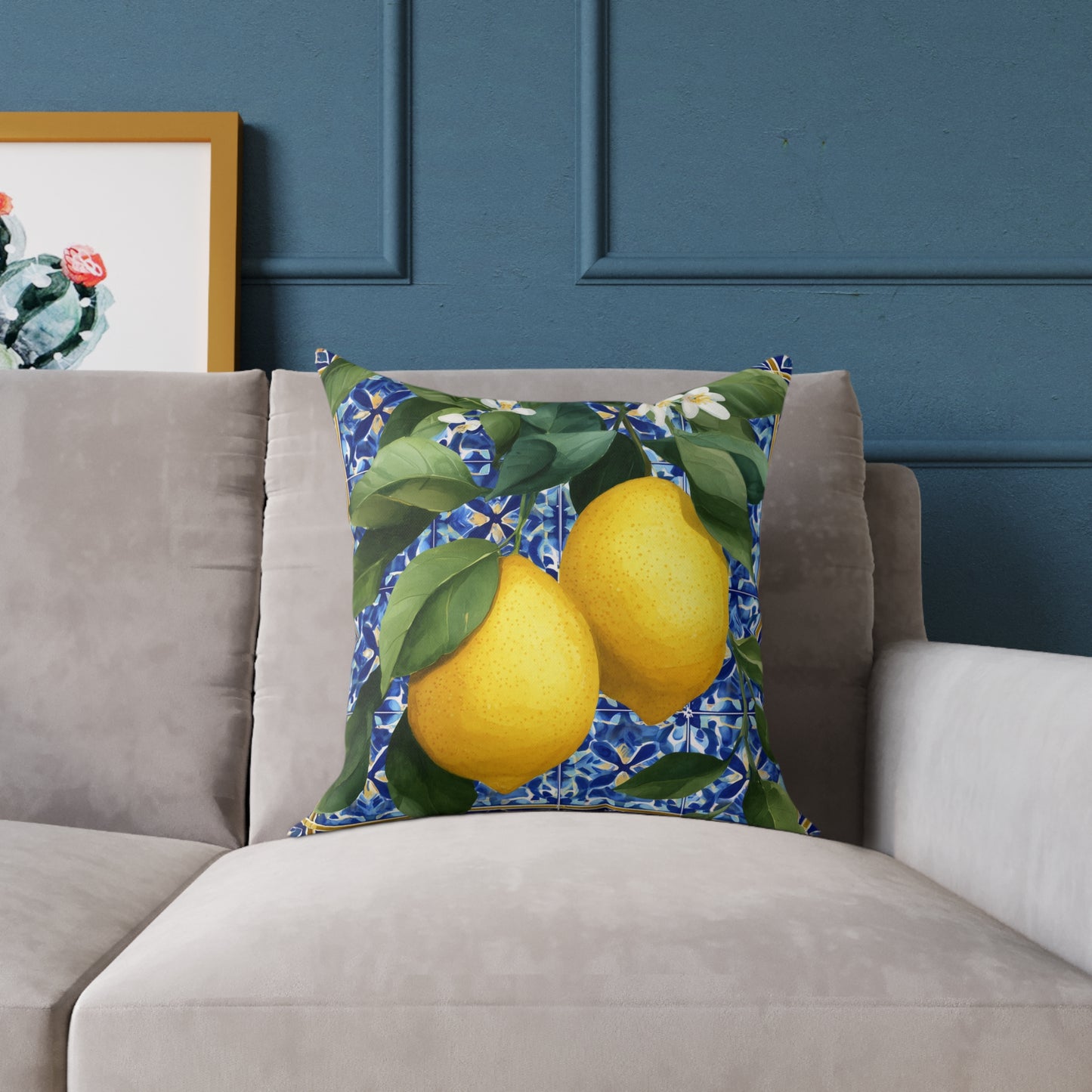 Lemon Orchard Tile Frame - Square Poly Canvas Pillow
