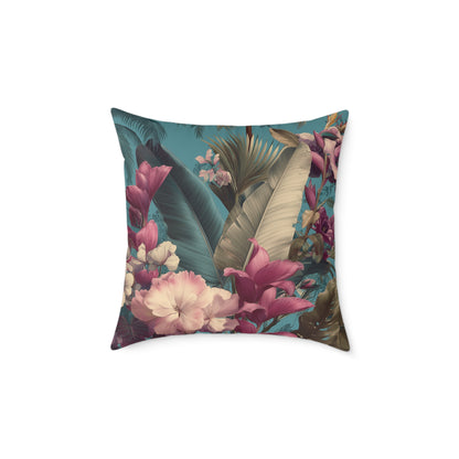 Jade Bloom Reverie - Square Poly Canvas Pillow