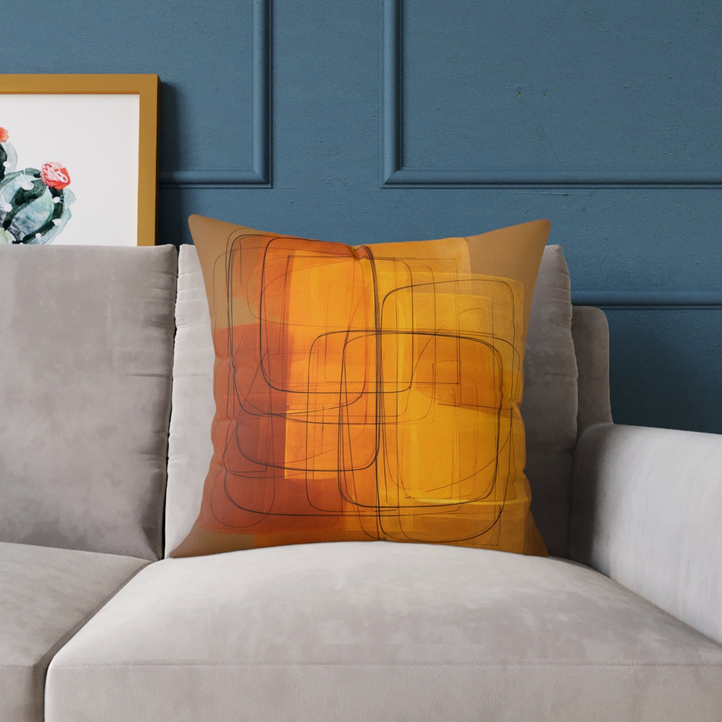 Golden Frame Drift - Square Poly Canvas Pillow