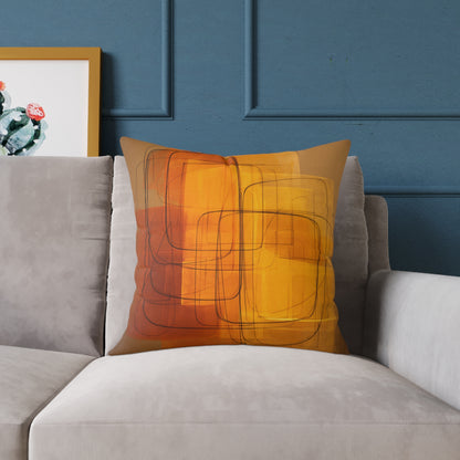 Golden Frame Drift - Square Poly Canvas Pillow