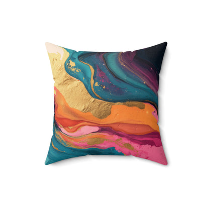 Molten Coral Swirl - Faux Suede Square Pillow