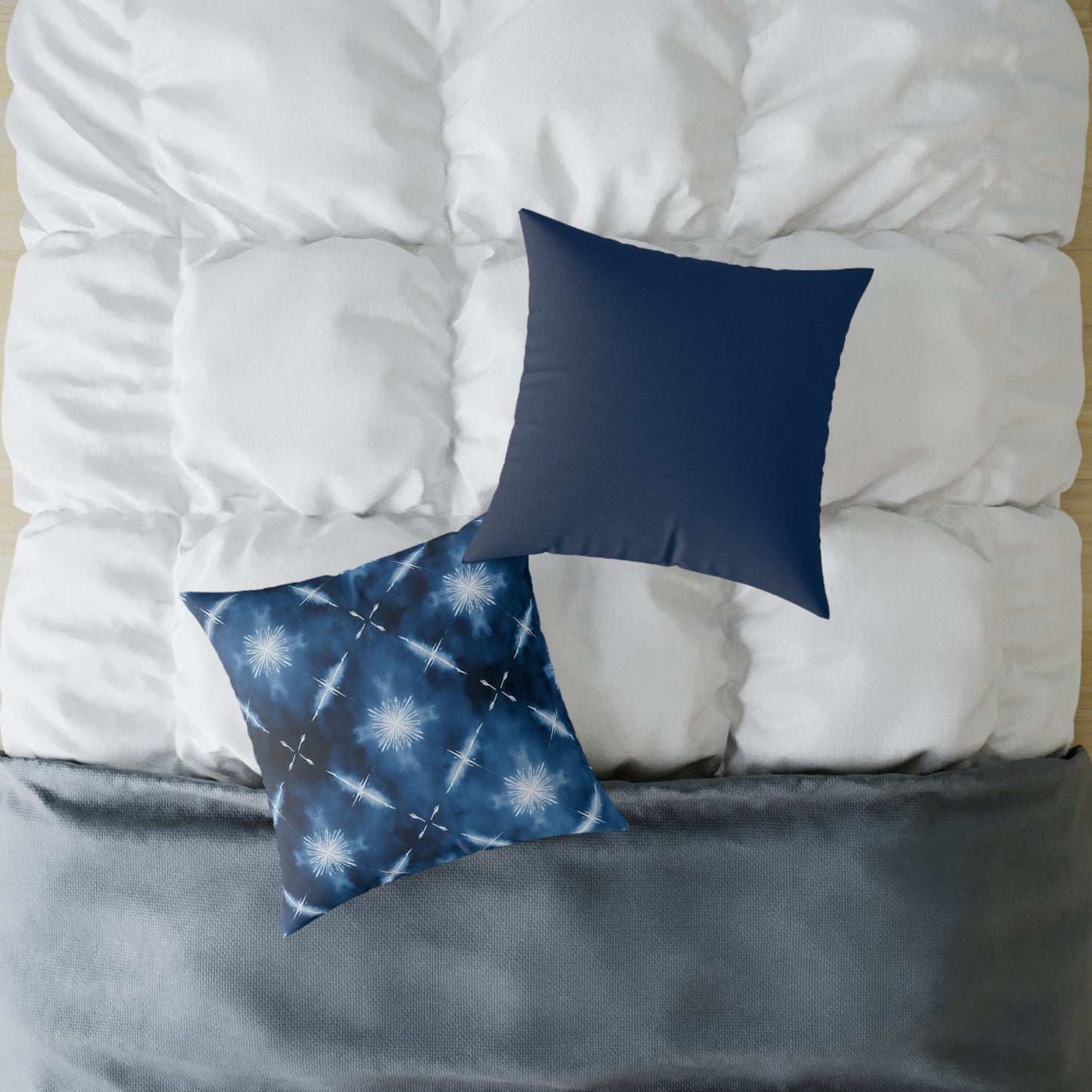 Midnight Aegean Shibori - Square Poly Canvas Pillow