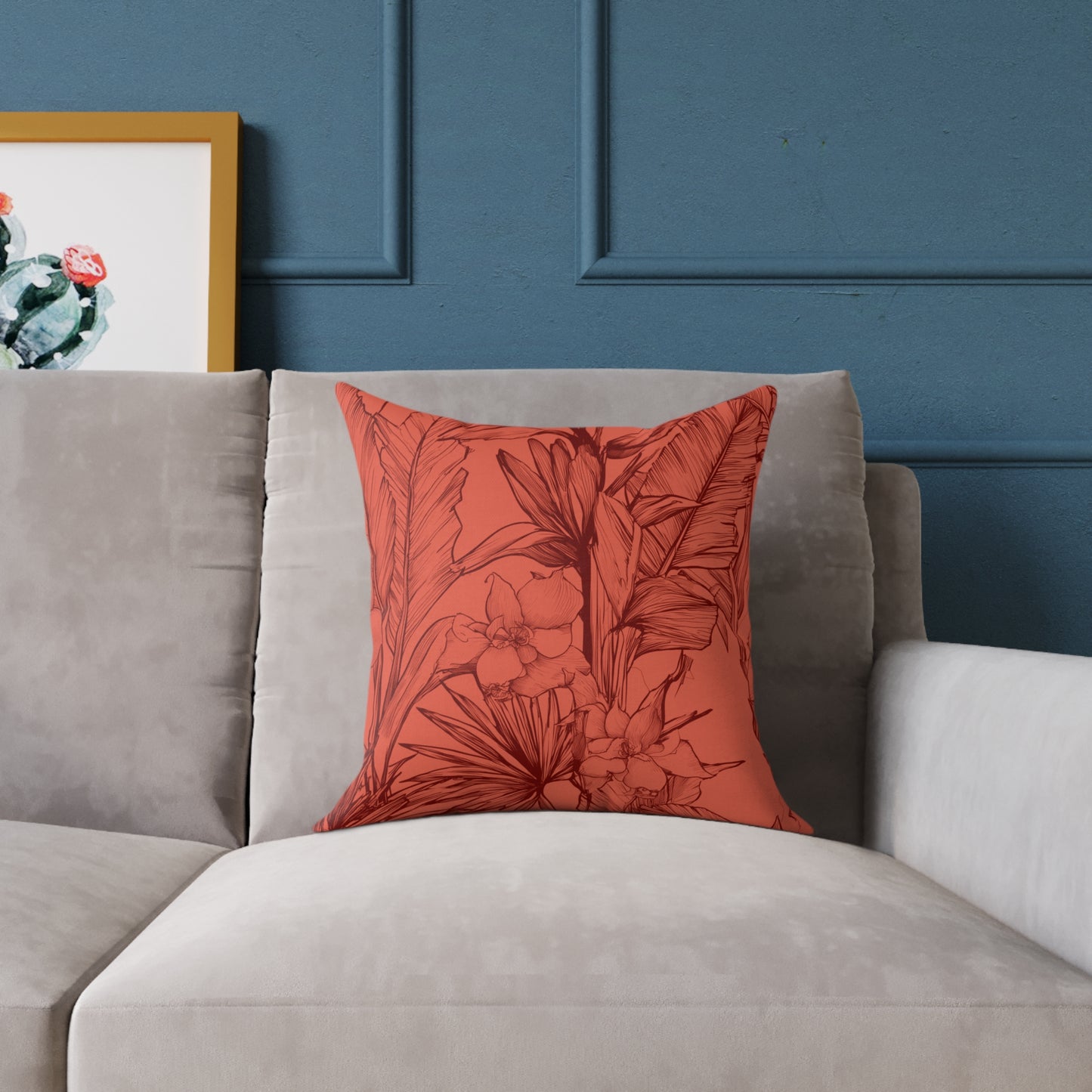 Terracotta Jungle Sketch - Square Poly Canvas Pillow