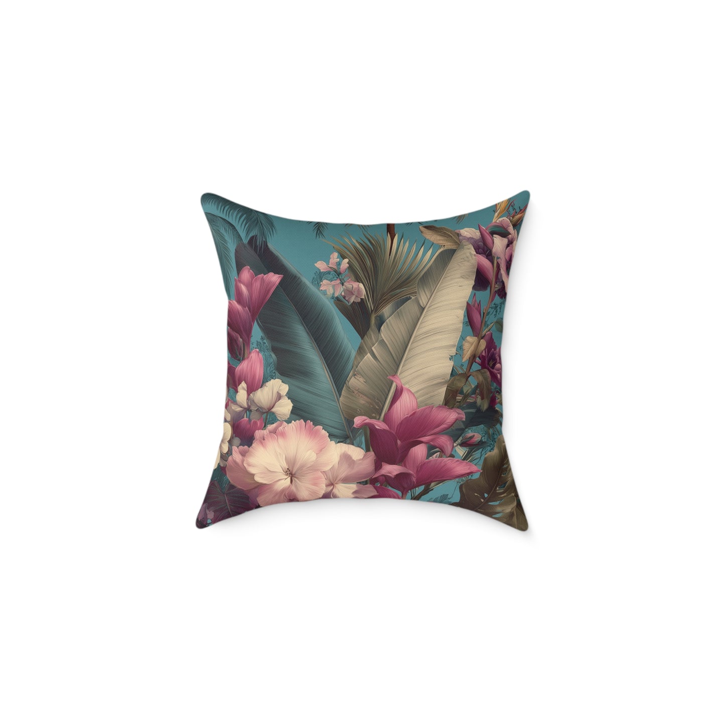 Jade Bloom Reverie - Square Poly Canvas Pillow