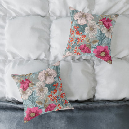 Pastel Meadow Symphony - Square Poly Canvas Pillow