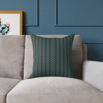 Teal Line Repeat - Square Poly Canvas Pillow