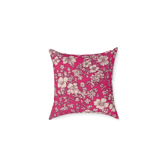 Fuchsia Garden Bloom - Square Poly Canvas Pillow