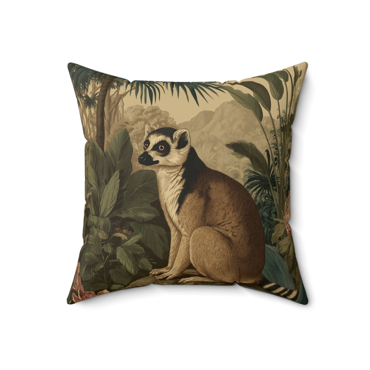 Lemur Forest Watcher - Faux Suede Square Pillow