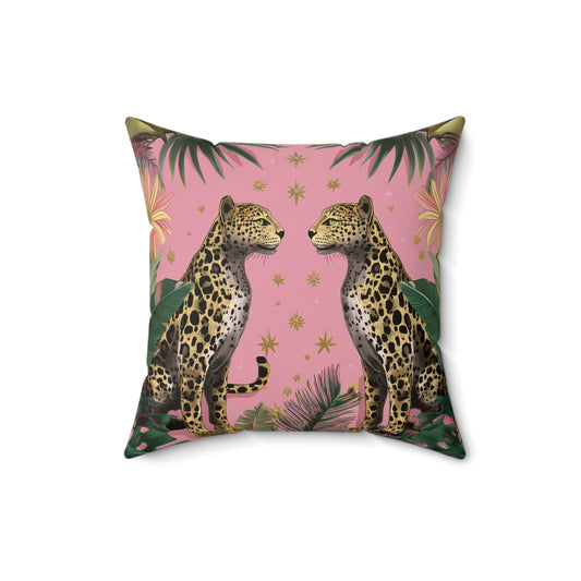 Pink Safari Leopards - Spun Polyester Square Pillow