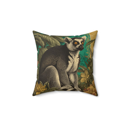 Emerald Wild Lemur - Faux Suede Square Pillow
