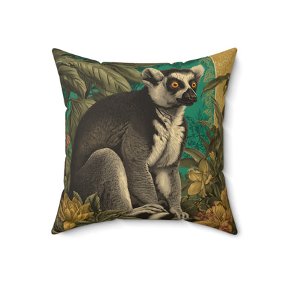Emerald Wild Lemur - Faux Suede Square Pillow