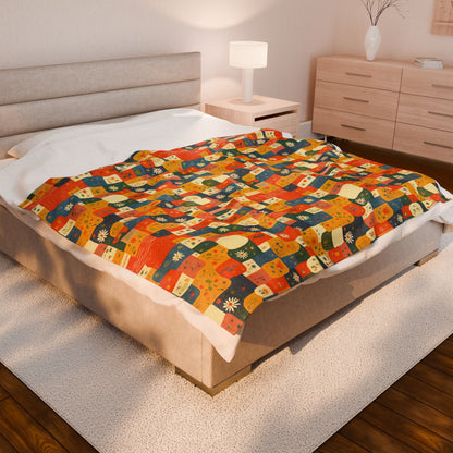 Painted Meadow Patch Tiles - Velveteen Plush Blanket