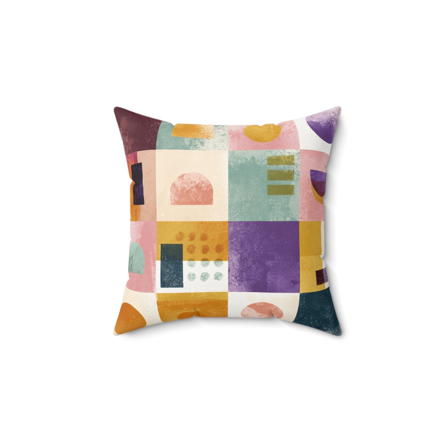Retro Patch Fusion - Faux Suede Square Pillow