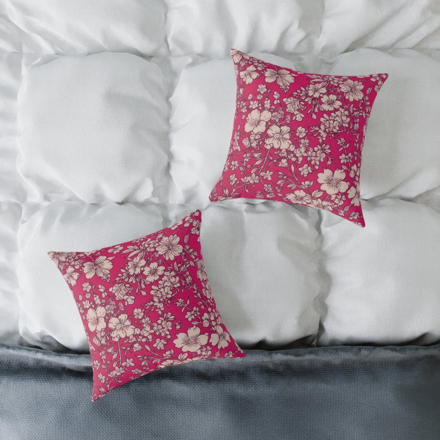 Fuchsia Garden Bloom - Square Poly Canvas Pillow