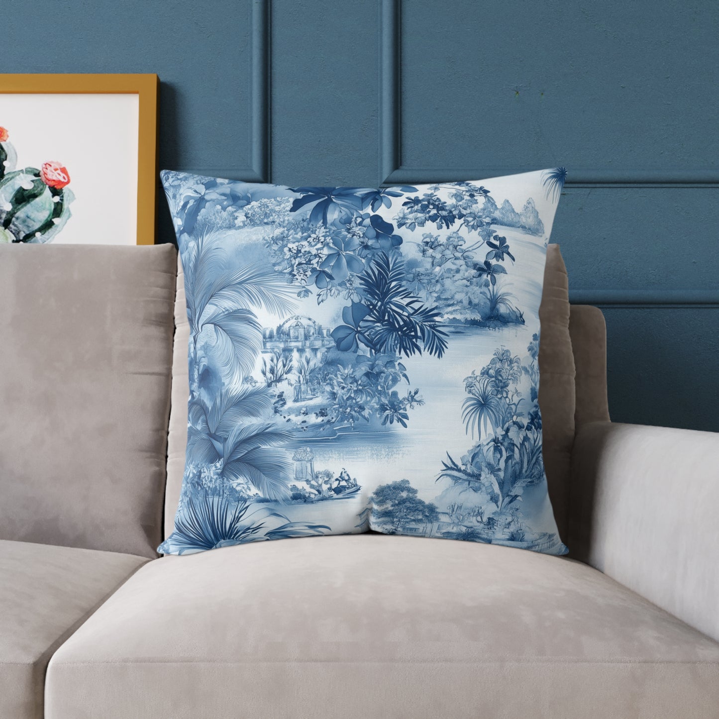 Toile Seaside Escape - Square Poly Canvas Pillow