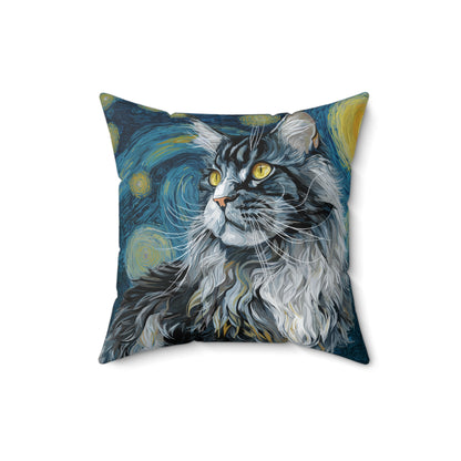 Starfall Forest Cat - Spun Polyester Square Pillow
