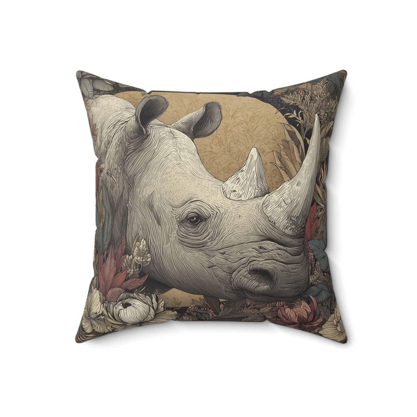 Ivory Plains Rhino - Faux Suede Square Pillow