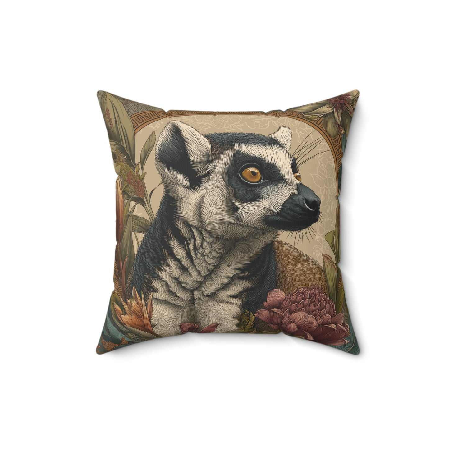Golden Ring-Tailed Lemur - Faux Suede Square Pillow
