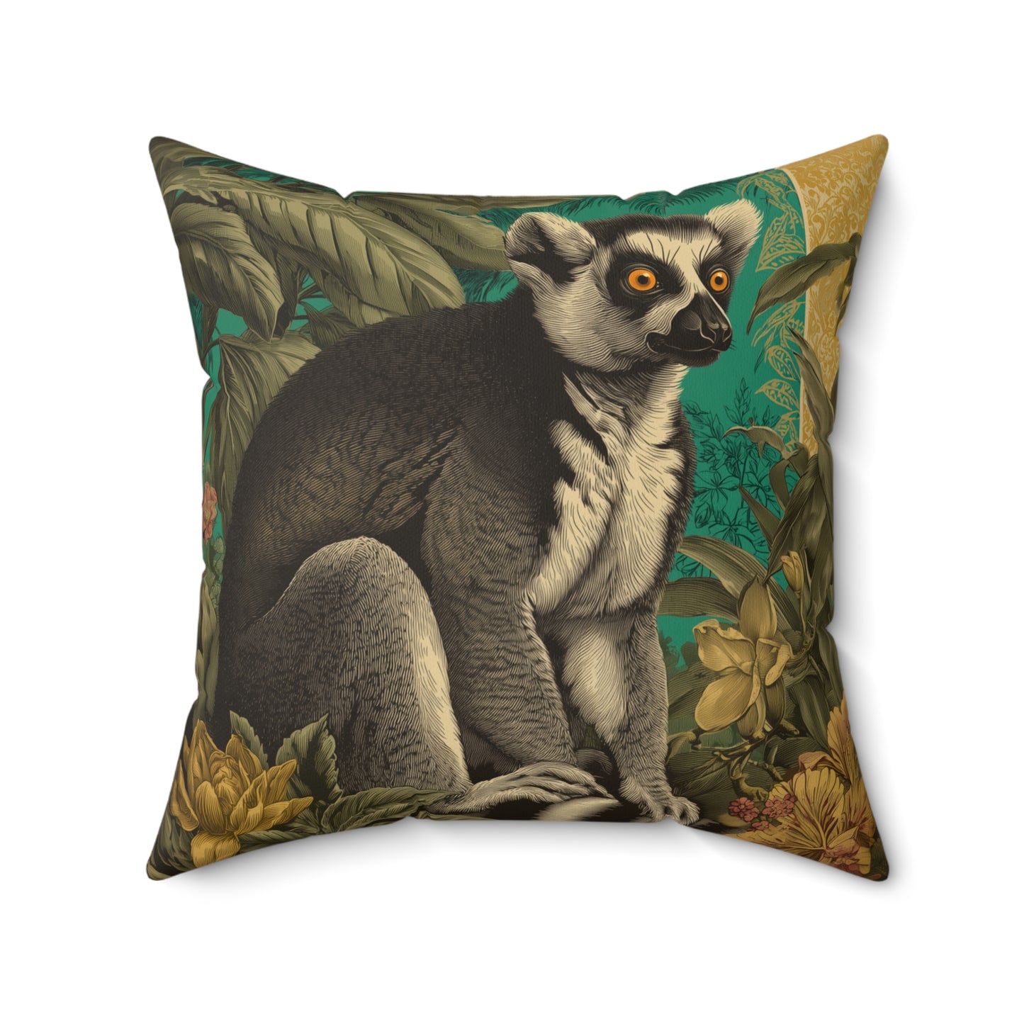 Emerald Wild Lemur - Faux Suede Square Pillow