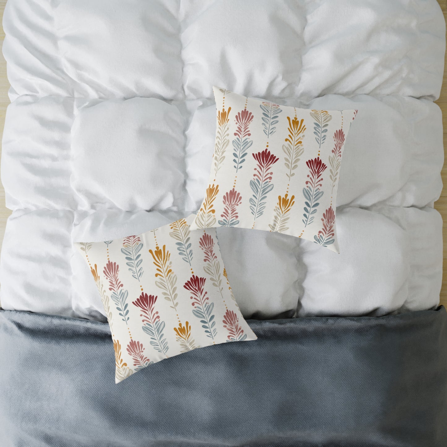 Ember Wildflower Ikat - Square Poly Canvas Pillow