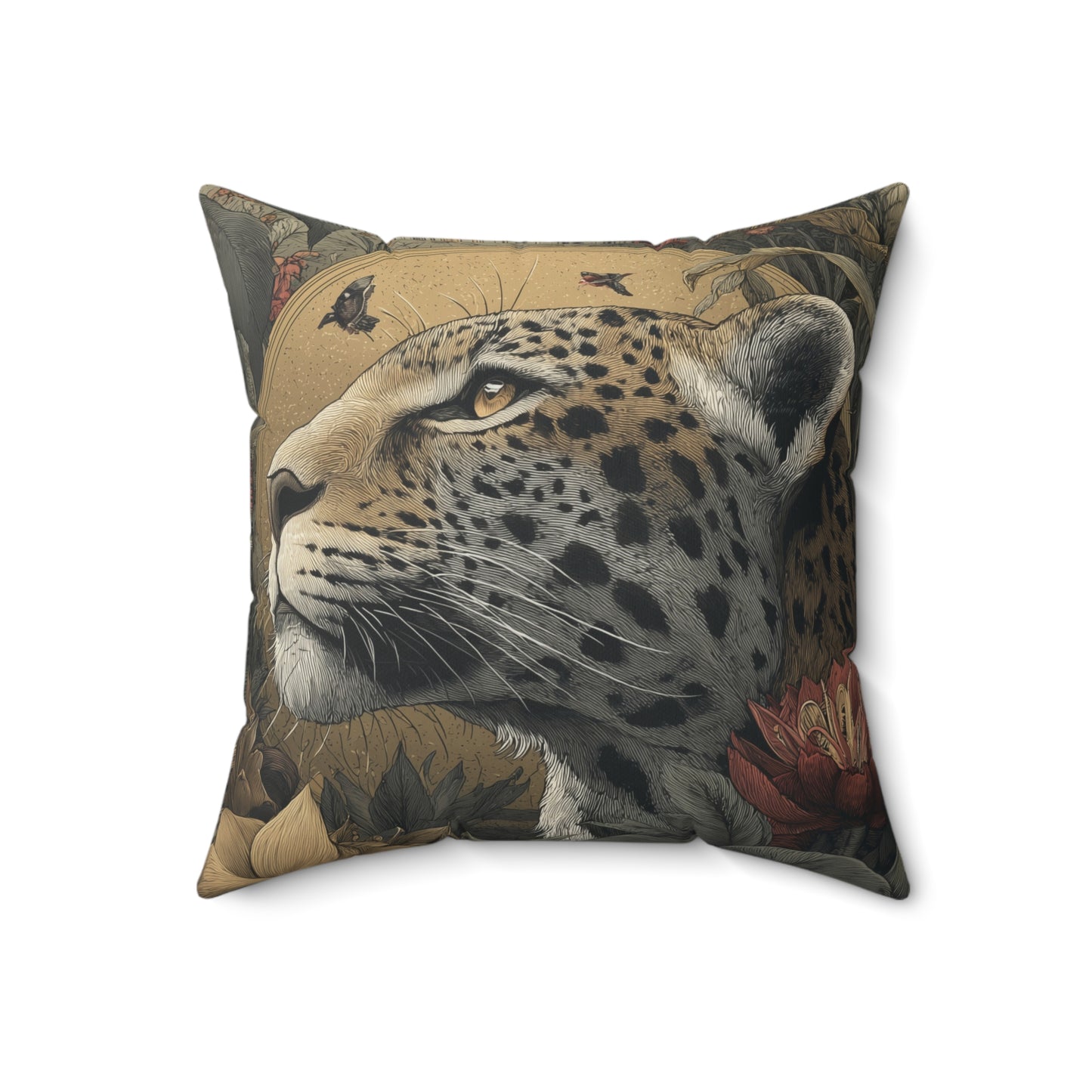 Golden Leopard Majesty - Faux Suede Square Pillow