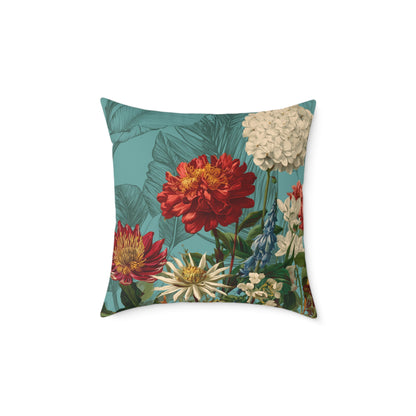 Teal Bloom Harmony - Square Poly Canvas Pillow