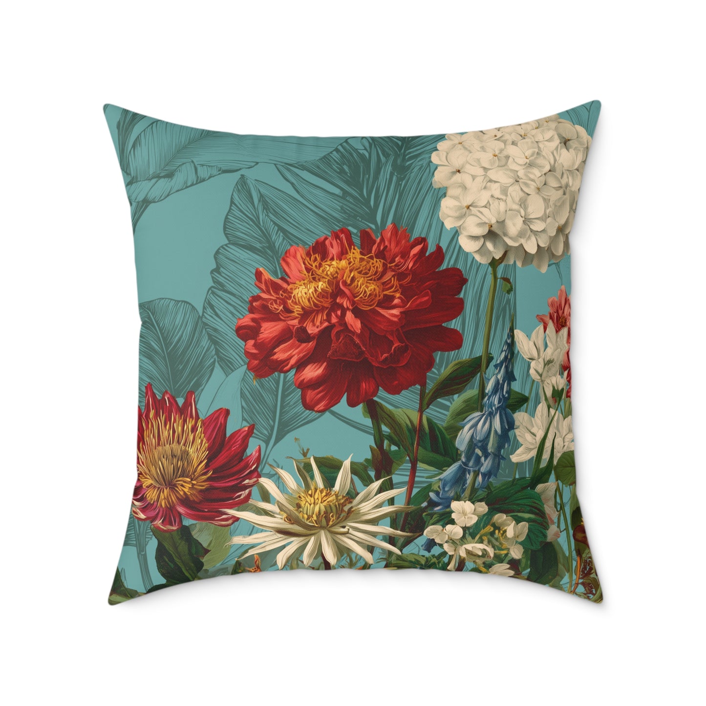 Teal Bloom Harmony - Square Poly Canvas Pillow