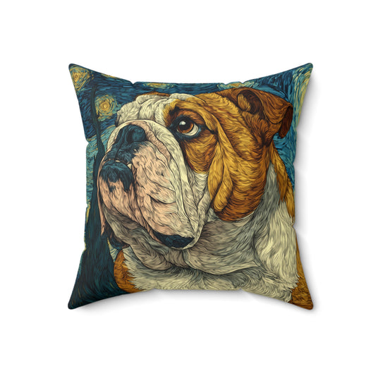 Bulldog Under the Stars - Spun Polyester Square Pillow
