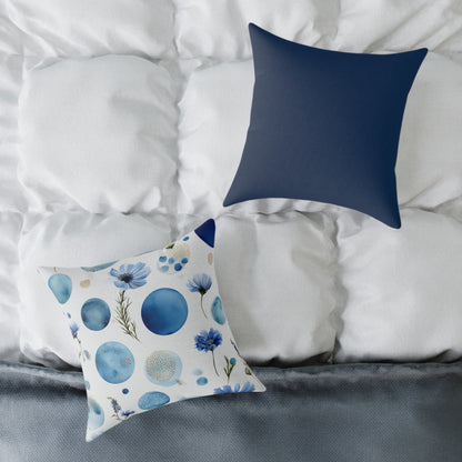 Azure Bloom Tide - Square Poly Canvas Pillow