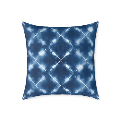 Aegean Ripple Shibori - Square Poly Canvas Pillow