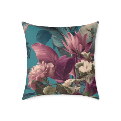 Teal Tropic Bloom - Square Poly Canvas Pillow