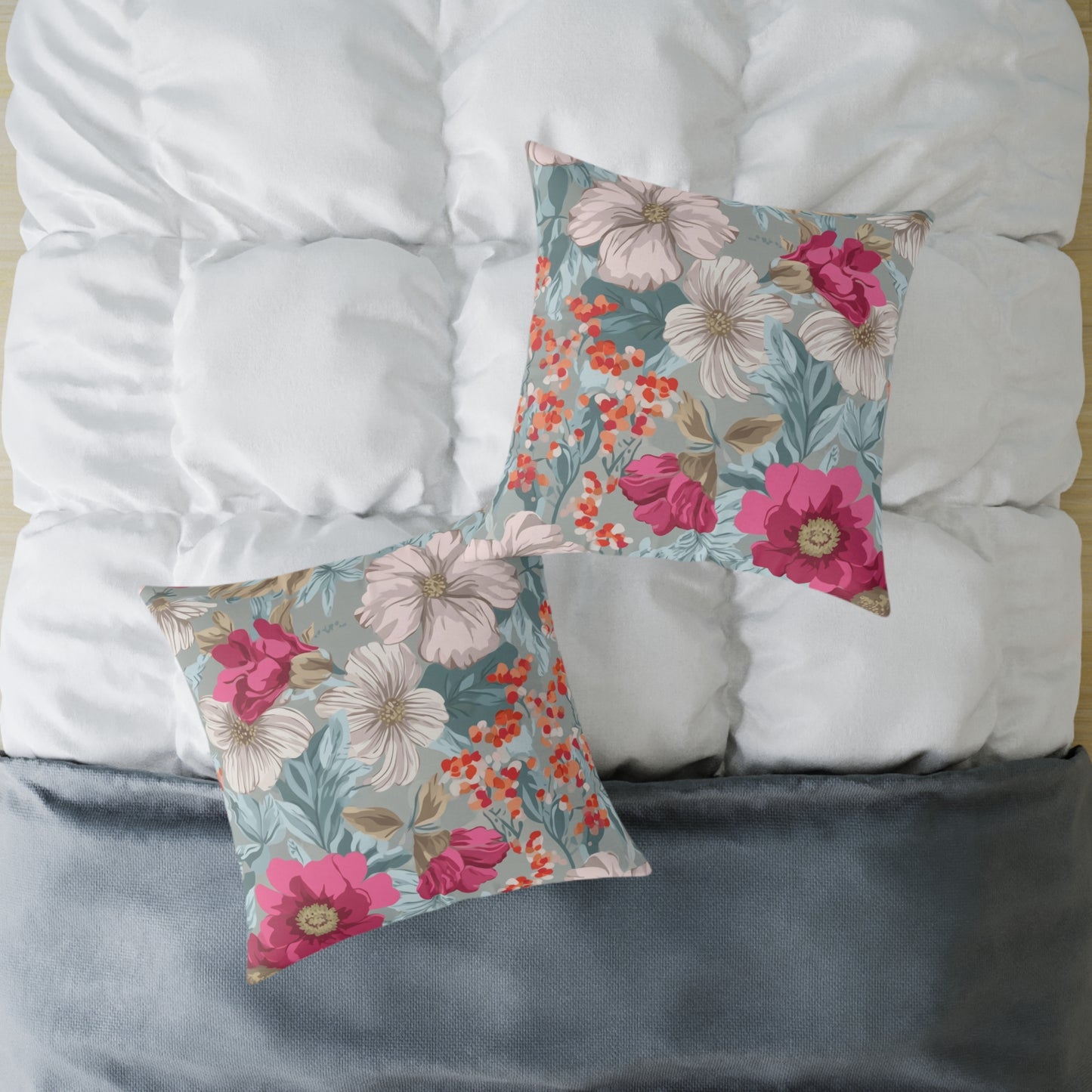 Pastel Meadow Symphony - Square Poly Canvas Pillow